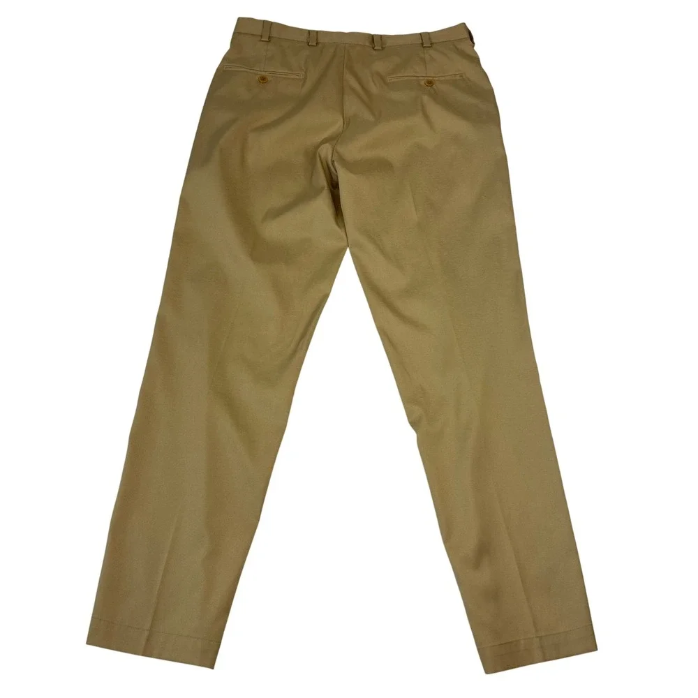 Brooks Brothers Chino Trousers Men 34x32 Tan Khaki Flat Front Cotton Pants